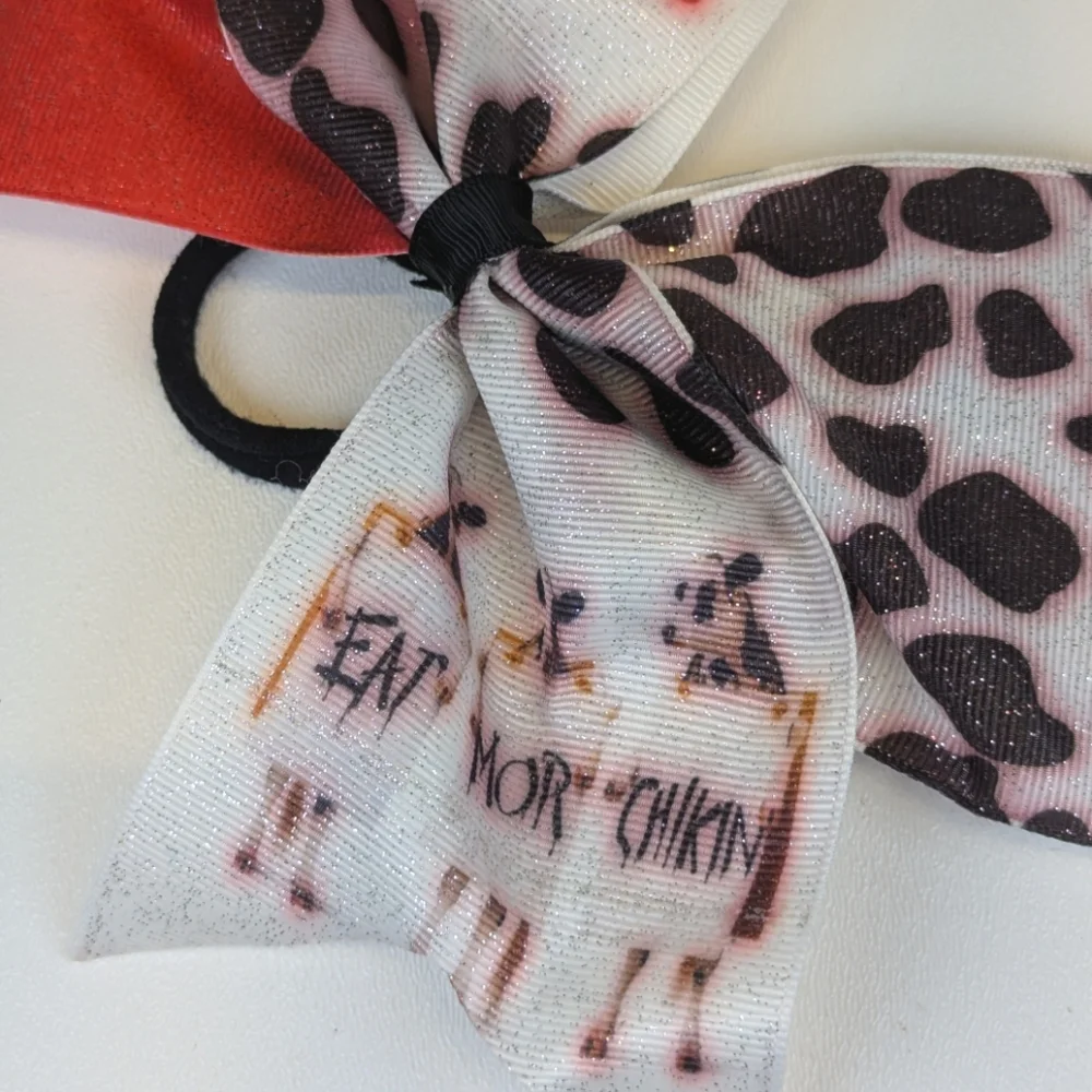 🎃 Eat Mor Chikin Glittery Hair Bow Tie Handmade Chick-fil-A